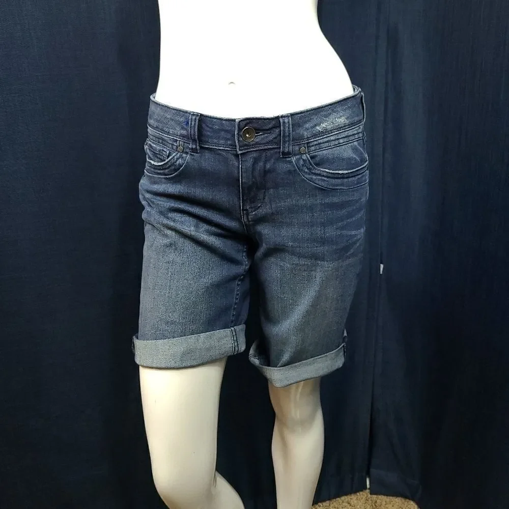 Denim Bermuda Shorts Size 0 Vera Wang Boyfriend Mid Rise Distressed Jean Summer